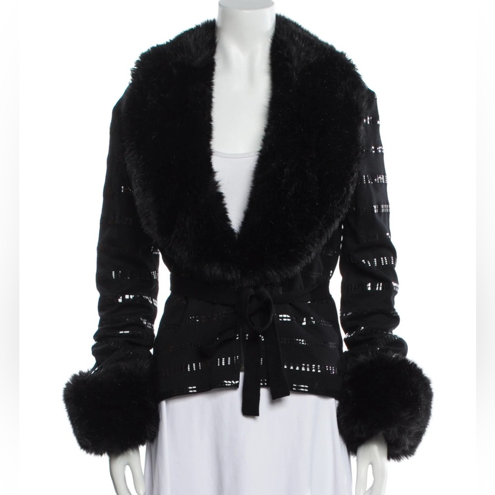 Jiki Monte-CarloVintage Faux Fur Cropped Jacket Zip Up Studded